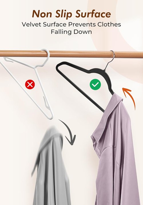 HOUSE DAY Black Velvet Hangers - 50 Pack Non-Slip Felt Closet Essentials, Space-Saving Design