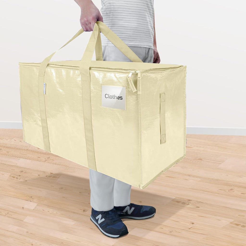 TICONN Extra Large Heavy-Duty Moving Bags - Durable Storage with Zippers & Handles | 6 Pack, Cream