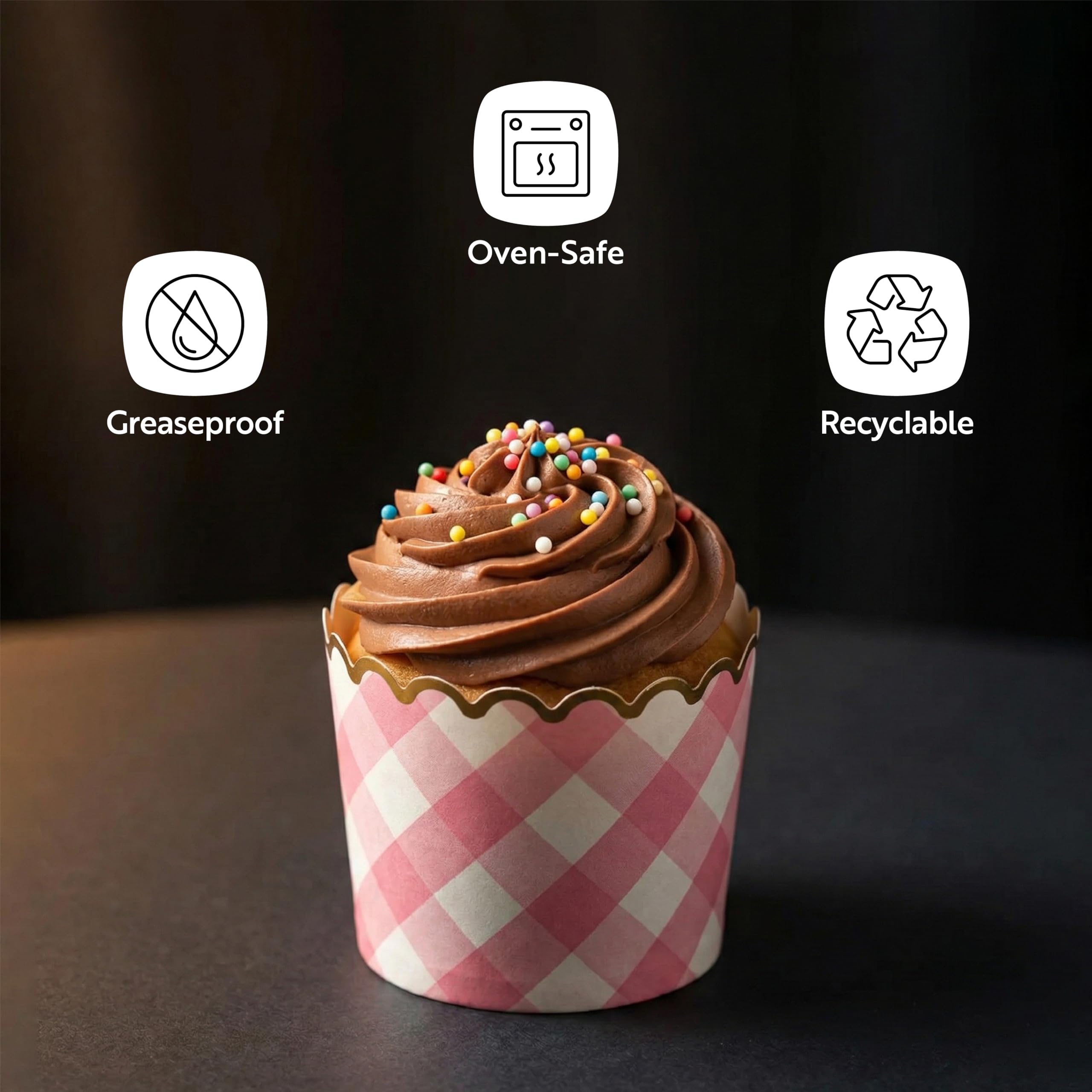 Restaurantware Panificio 4.5 Ounce Baking Cups 500 Disposable Paper Baking Cups - Greaseproof Oven-Ready Pink Paper Muffin Liners Microwavable Gold Rimmed Design