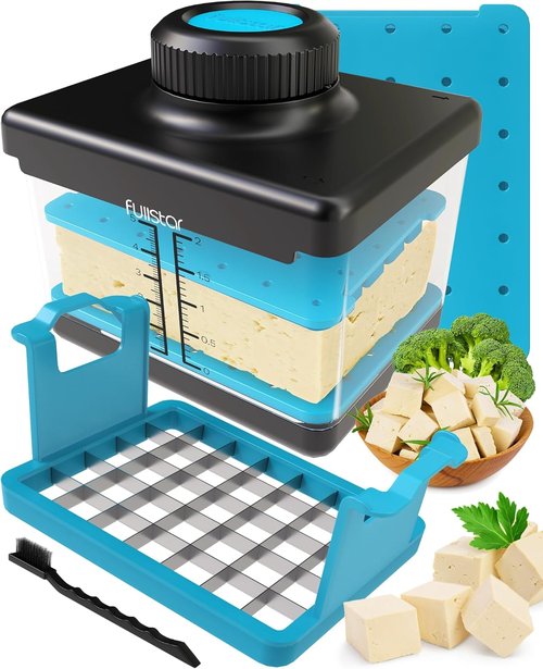 Fullstar Tofu Press & Cutter - 2-in-1 Dishwasher Safe, BPA-Free Design for Extra Firm & Silken Tofu (Blue)