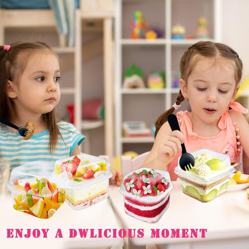 100Pcs 8oz Plastic Dessert Cups with Lids and Spoons,Disposable Parfait Cup Square Cake Containers for Party Favor,Mousse,Yogurt,Pudding,Snacks,Fruits,50 Sets