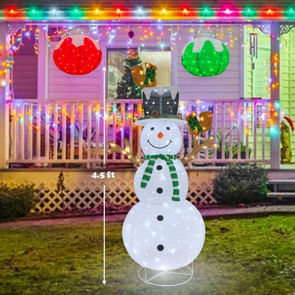 Skiennix Lighted Snowman Outdoor Christmas Decoration - Prelit 120 LED Lights, Collapsible Design | Green