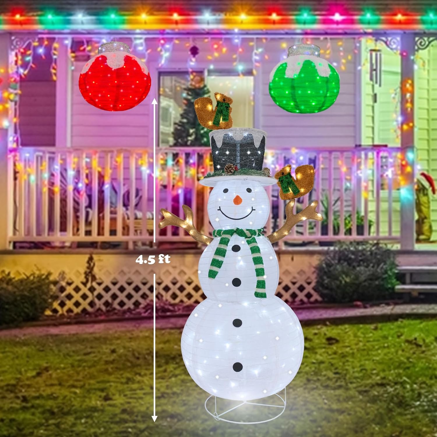 Skiennix Lighted Snowman Outdoor Christmas Decoration - Prelit 120 LED Lights, Collapsible Design | Green