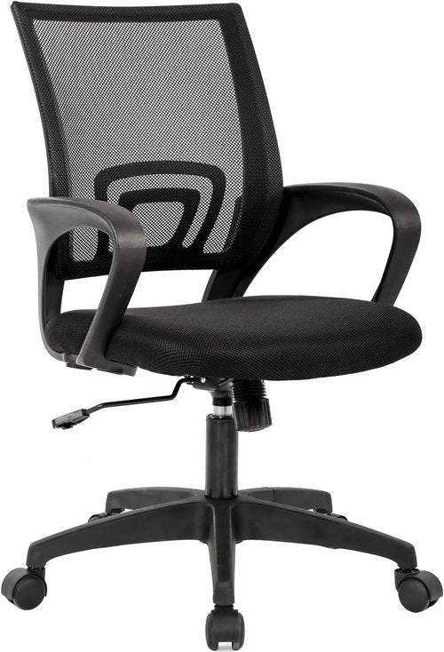 BestOffice Ergonomic Office Chair - Mid-Back Swivel Desk Chair with Breathable Backrest & Lumbar Support - Adjustable Height, Black for Adults & Women