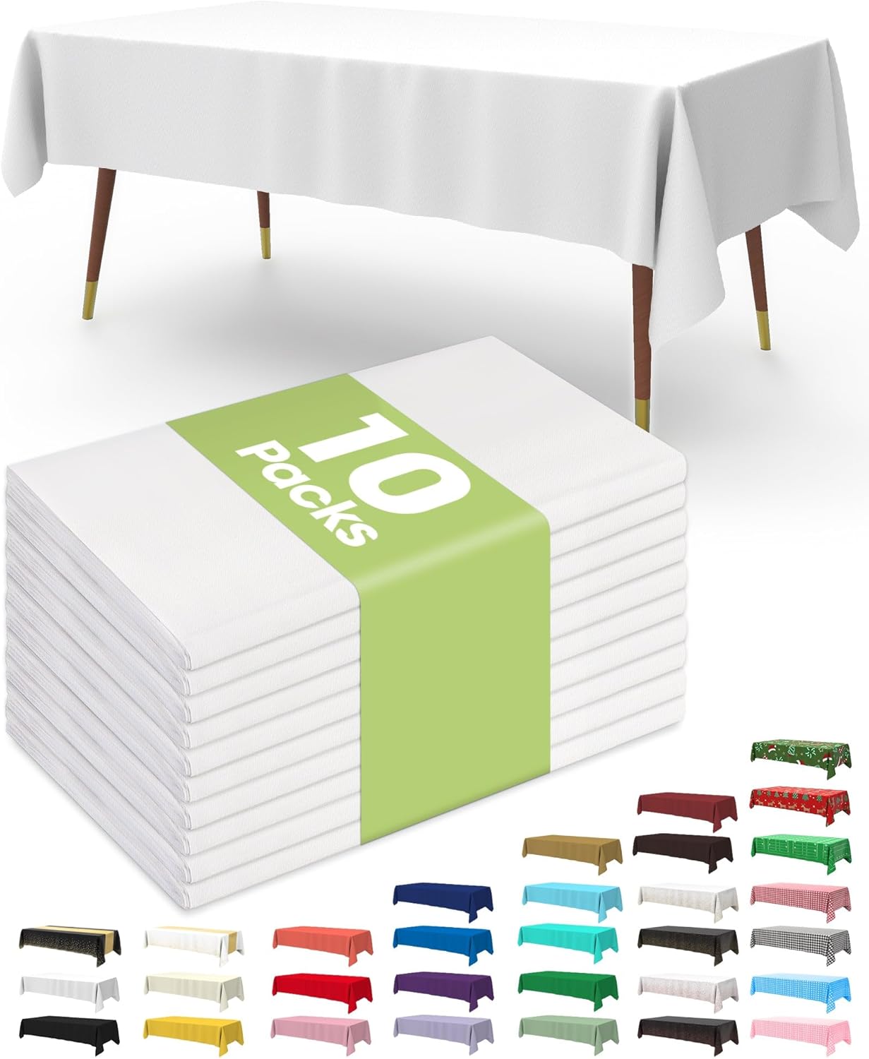 Pureegg Disposable Plastic Tablecloths - 10 Pack, 54 x 72 Inch, Sturdy & Leakproof for Parties, Picnics & Weddings - White