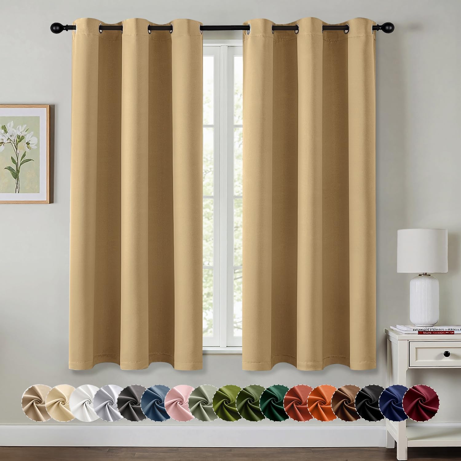 MIULEE Gold Blackout Curtains - Thermal Insulated Room Darkening Drapes | 63-Inch Grommet Panels