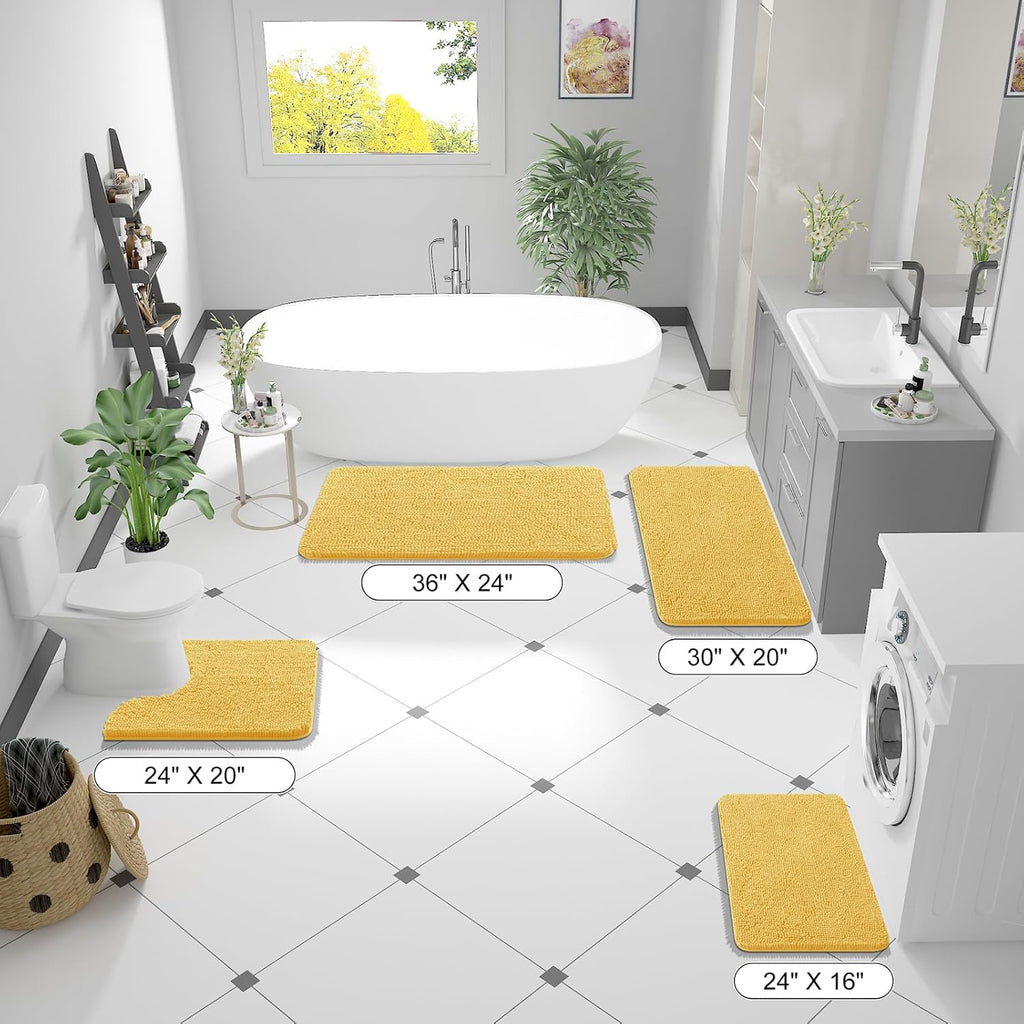 OLANLY U-Shaped Toilet Rug - Extra Soft Chenille, Quick-Dry & Non-Slip | 24x20 Inches, Yellow