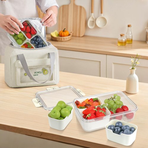 JINZORE Small Snackle Box Container, Divided Serving Tray with Lid, 4 Compartment Snack Box Container for Candy, Fruits, Charcuterie, Travel & Parties, BPA-Free, 2 Pack