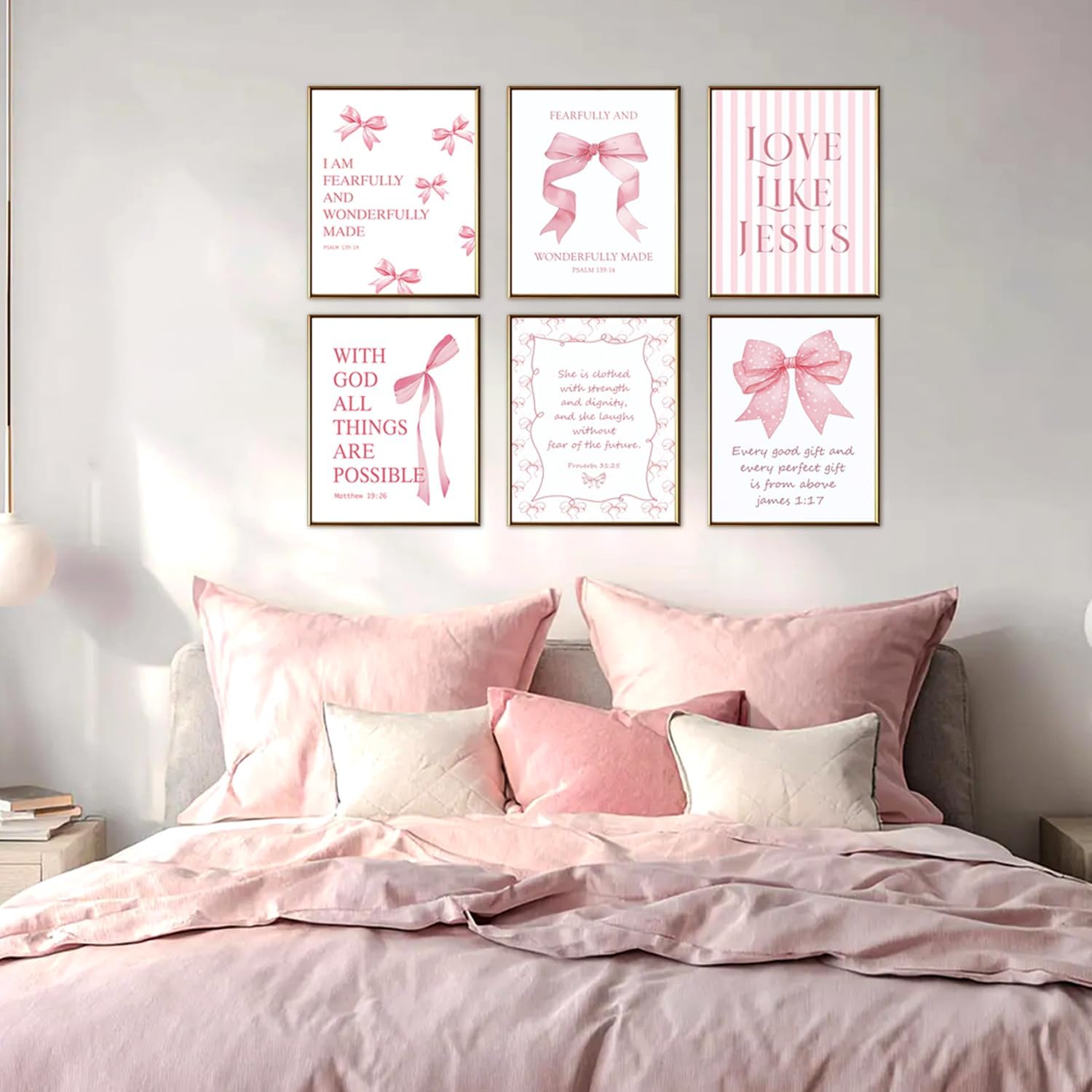 Aglcatie Coquette Pink Bow Wall Art - Set of 6 Aesthetic Posters for Teen Girls | Unframed 8x10 in
