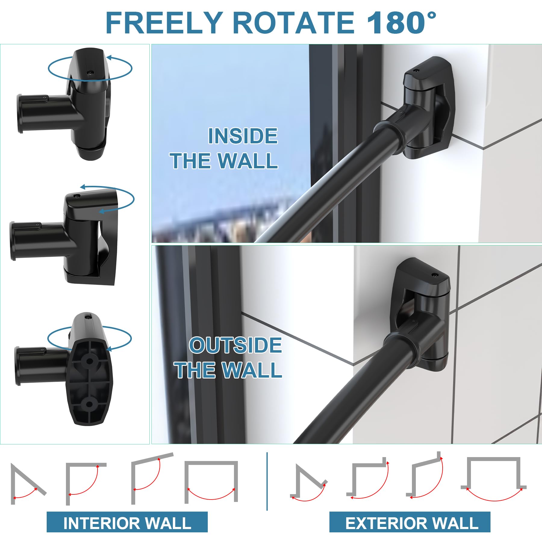 Curved Shower Curtain Rod, Rustproof, 42-72 Inches Adjustable, Premium Steel, Round Shower Curtain Rod for Bathroom, Bathtub, Stall, Need to Drill, Chrome