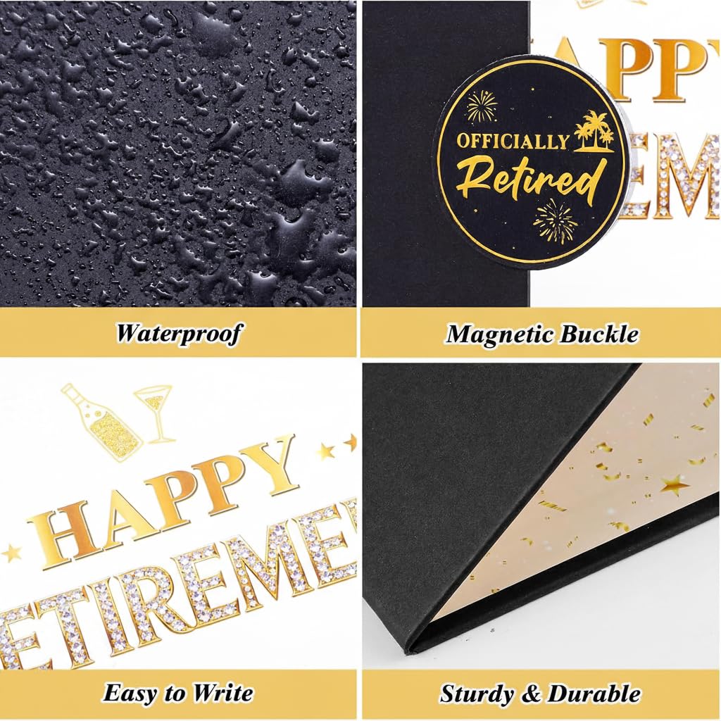 WSICSE Black Gold Retirement Party Decorations, Large Retird Card Signing Happy Retirement Guestbook Creative Retirement Party Guest Book for Men Women Gift & Souvenir