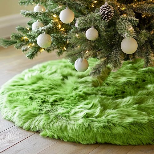AISENO 36 Inch Green Christmas Tree Skirt Plush Decoration for Merry Christmas Party - Faux Fur Christmas Tree Skirt Decorations