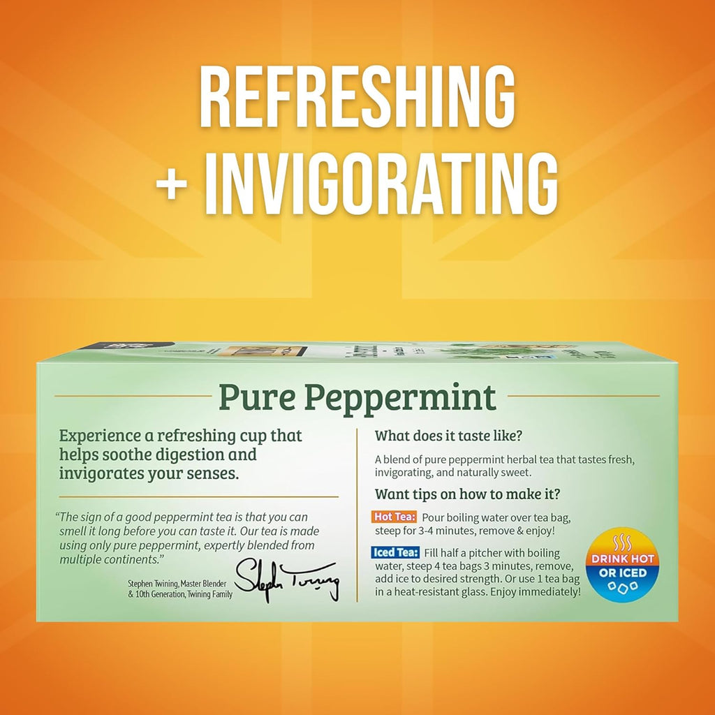 Twinings Pure Peppermint Herbal Tea - 100 Individually Wrapped Teabags | Fresh Minty Flavor, Caffeine-Free