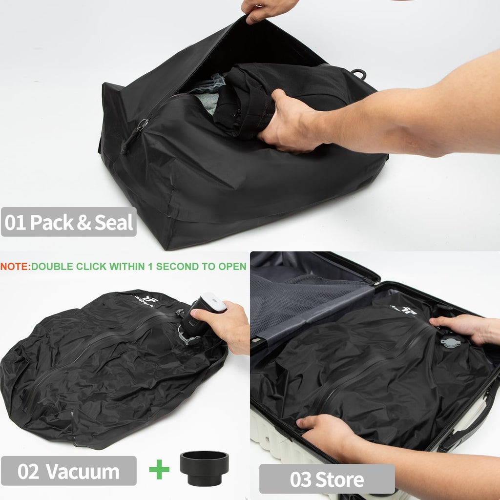 Skiennix Vacuum Bags for Travel Luggage - Reusable Waterproof Compression Bags (2PCS + 1 Pump, 17L)