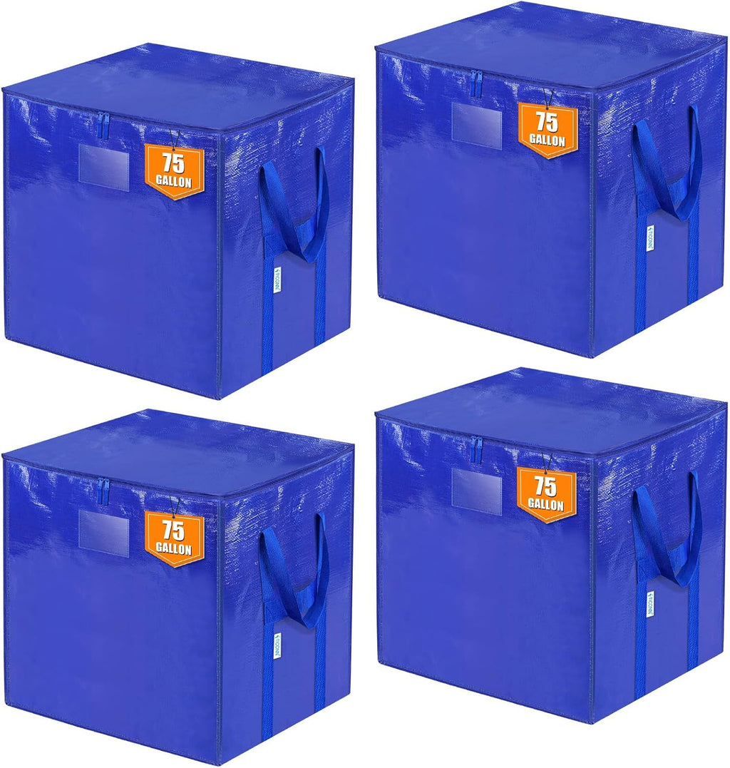 TICONN Extra Large Moving Bags - Heavy-Duty Storage Totes with Zippers & Handles | 75 Gallon, 4 Pack