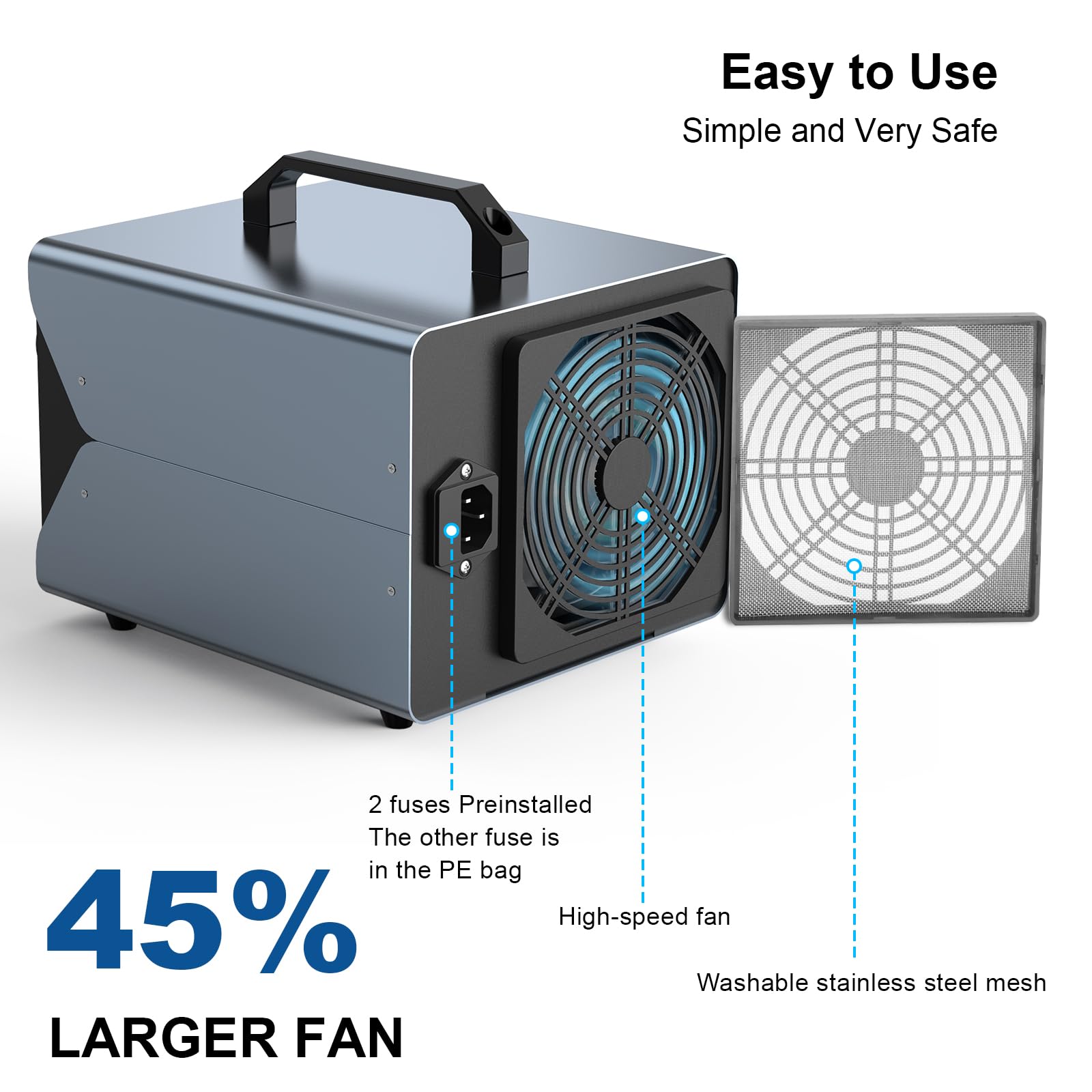 ONAMOR Ozone Generator 88,000mg - Ozone Machine for Home, Smoke, Car, and Pet Room. (Suitable for Area of 7,000 Square Feet) - Blue