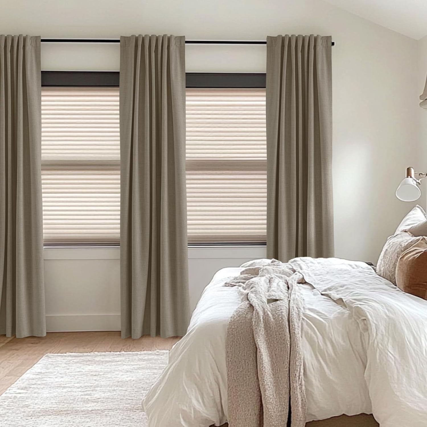 Skiennix 100% Blackout Linen Curtains - Thermal Insulated Drapes, 50" W x 63" L, 2 Panels Set