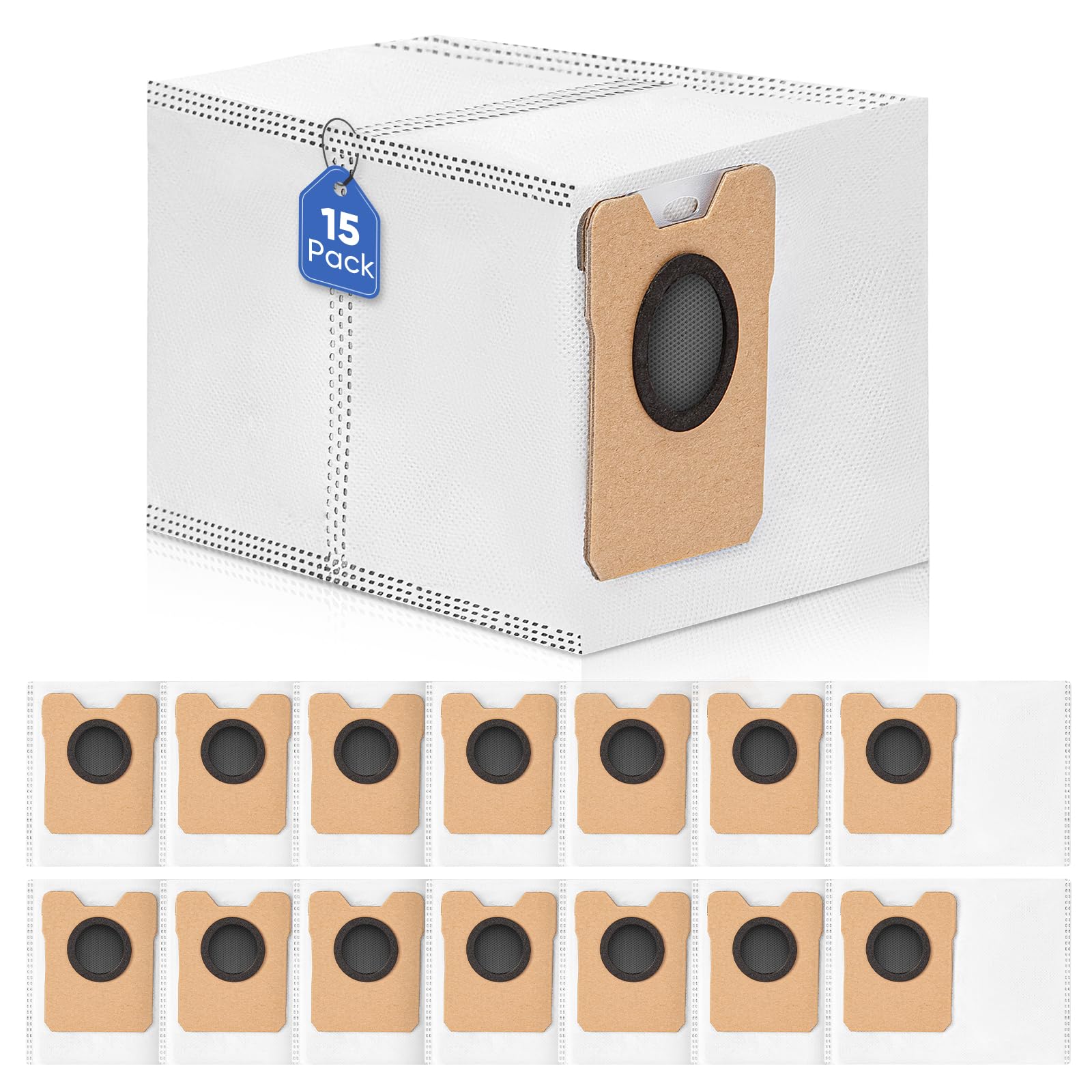 BIHARNT 15 Pack Omni C20 Dust Bags for Eufy C20 C10 Compatible with Eufy Robot Vacuum Omni C20 C10, Vacuum Bags Large Capacity Accessories with 4-Layer Replacement Bags