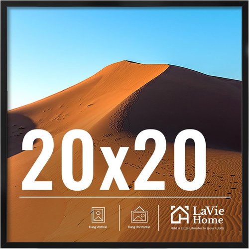 LaVie Home 20x20 Black Picture Frame - HD Plexiglass Wall Display | Classic Square Frame for Vertical or Horizontal Use