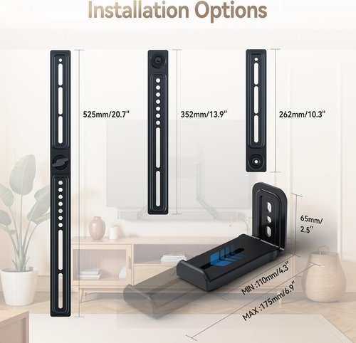 C YECEN Sound Bar Mount - Adjustable Height & Depth | Detachable Extension Arms & L-Brackets