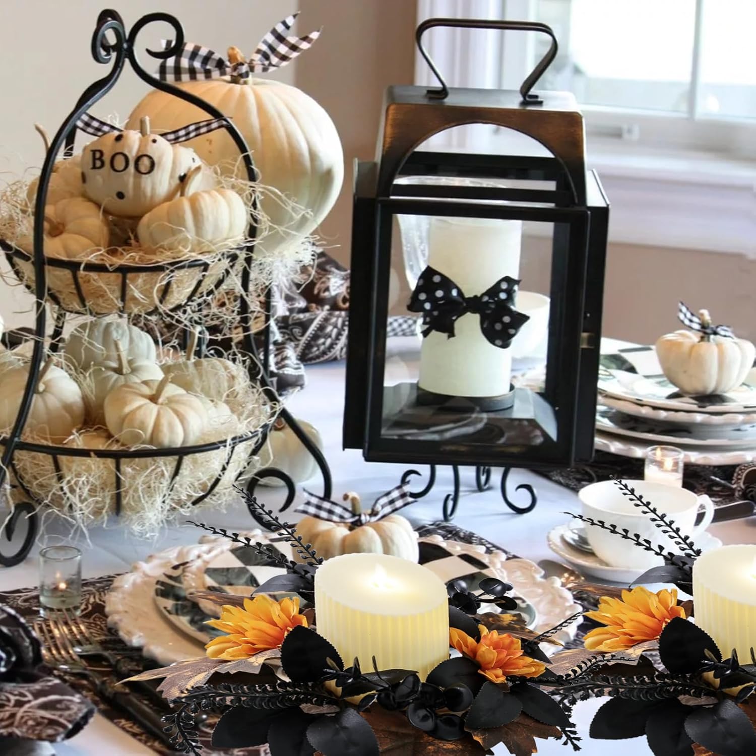 Maple Flower Wreath by Halloween | Artificial Eucalyptus Candle Ring - Gothic Yellow Floral Decor