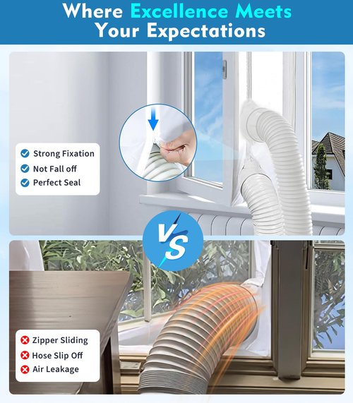 IKSTAR Portable AC Window Seal Kit 400CM (157") – Universal No-Drill Window Vent for Casement, Crank & Skylight Windows – Adjustable Zipper Seal for Single or Dual Hose Portable Air Conditioners