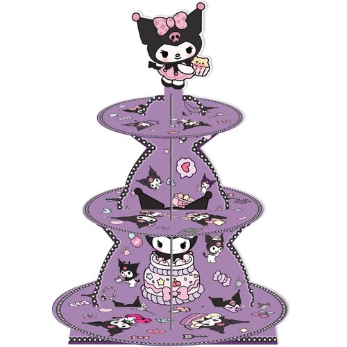 Kawaii Cartoon Birthday Decorations, Purple Cupcake Stand Party Supplies - 3 Tier Paper Cupcake Holder - Dessert Display Stand for Adult Birthday Party Decoration