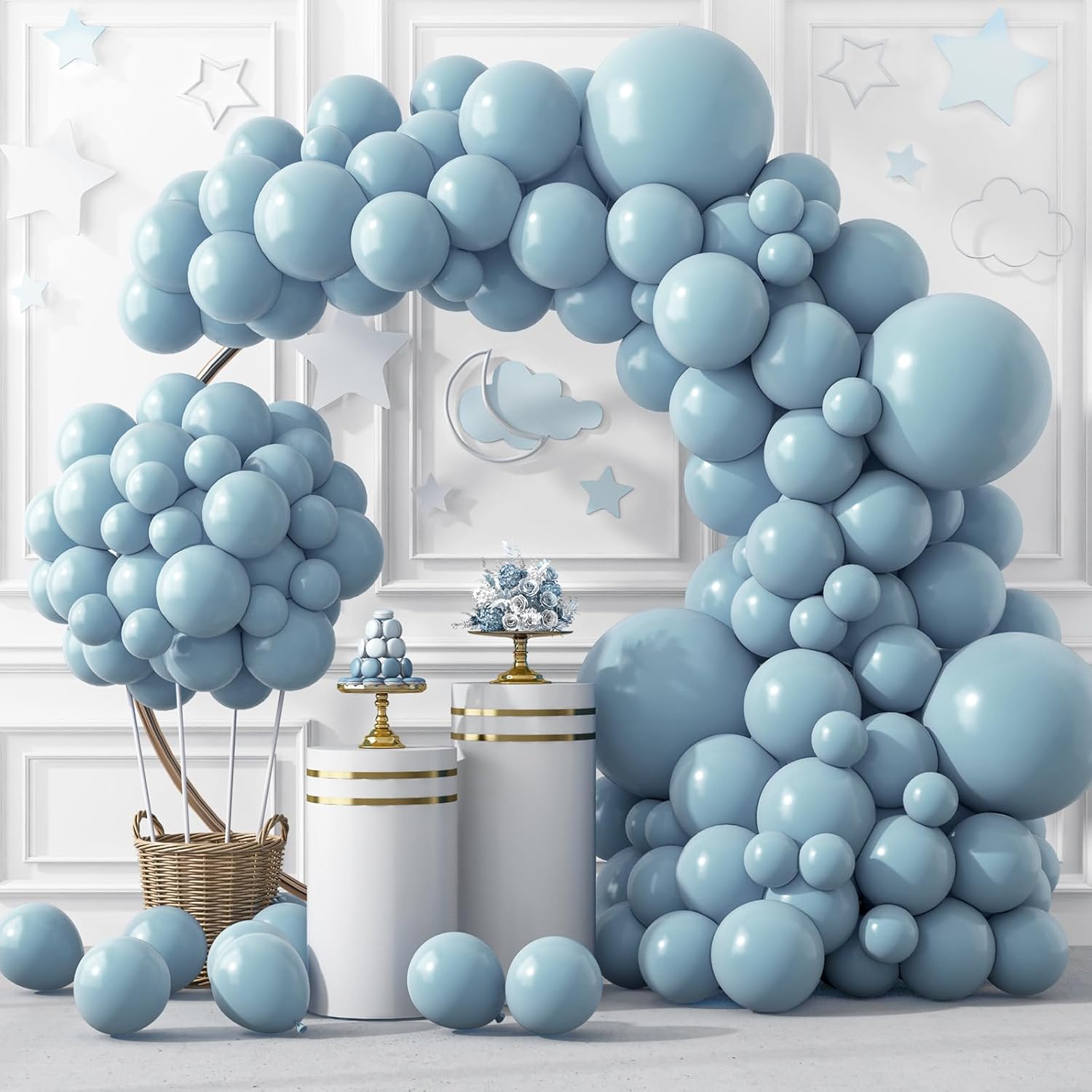 RUBFAC Dusty Blue Balloon Garland - 129 Pcs Latex Balloons in Various Sizes for Party Decor