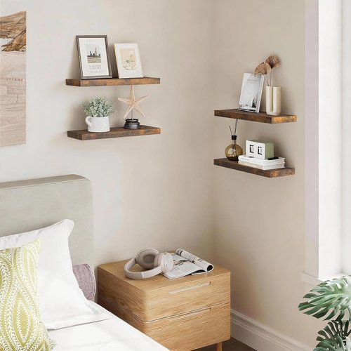 BAYKA Floating Shelves - Rustic Wood Wall-Mounted Storage | 15.7in, Set of 4, 22lbs Capacity (Brown)