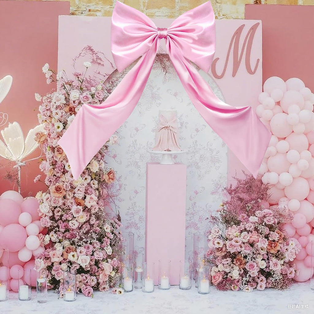JUICYRAUL 23x35 Inch Large Pink Satin Bow,Giant Ribbon Tie for Coquette Room, Xmas Tree, Birthday, Graduation, Wedding Proposal & Baby Shower Decor