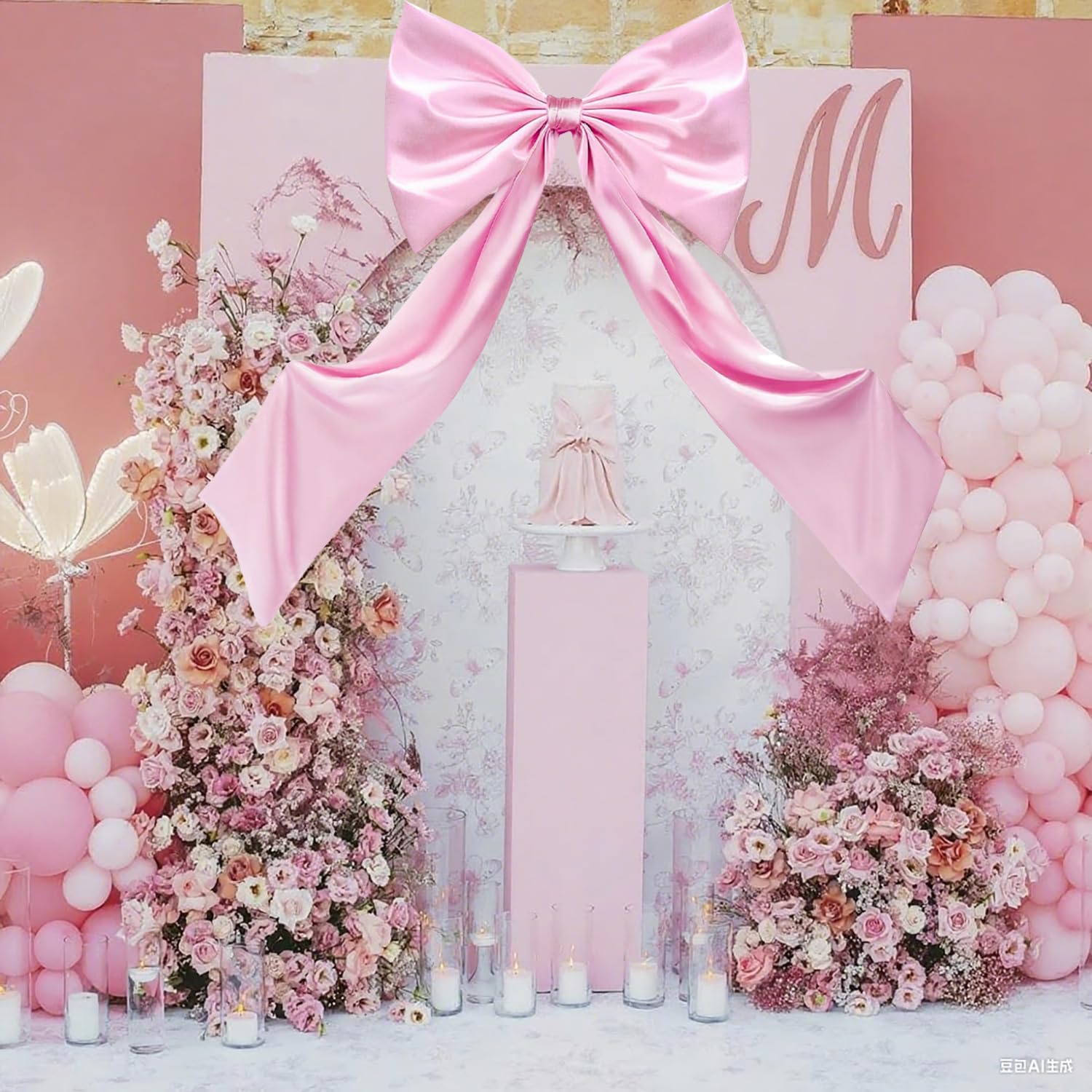 JUICYRAUL 23x35 Inch Large Pink Satin Bow,Giant Ribbon Tie for Coquette Room, Xmas Tree, Birthday, Graduation, Wedding Proposal & Baby Shower Decor