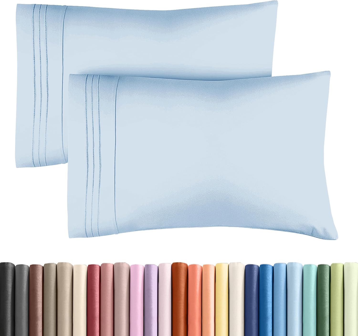 Skiennix Queen Pillow Cases Set of 2 - Ultra Soft Hotel Quality - Wrinkle Free & Stain Resistant - Sky Blue