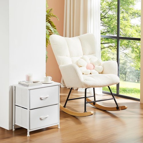 DUMOS Nightstand Small Dresser with 2 Fabric Drawers Side Tables Bedroom End Table Kids Bedside Storage Furniture for 20 inch Tall Night Stand for Closet, Entryway, College Dorm, White