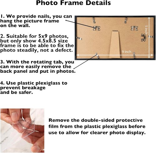 JCJMY 5x9 Black Picture Frame - Versatile Wall & Tabletop Display with Shatter-Resistant Plexiglass