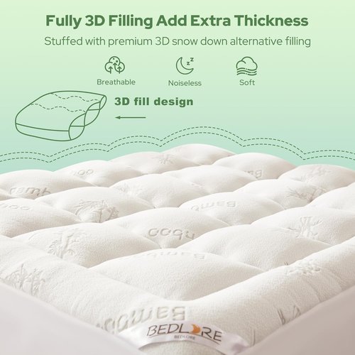 BEDLORE King Mattress Topper - Soft Bamboo Viscose Pillow Top for Back Pain Relief | Fits 6-18 Inch Mattresses