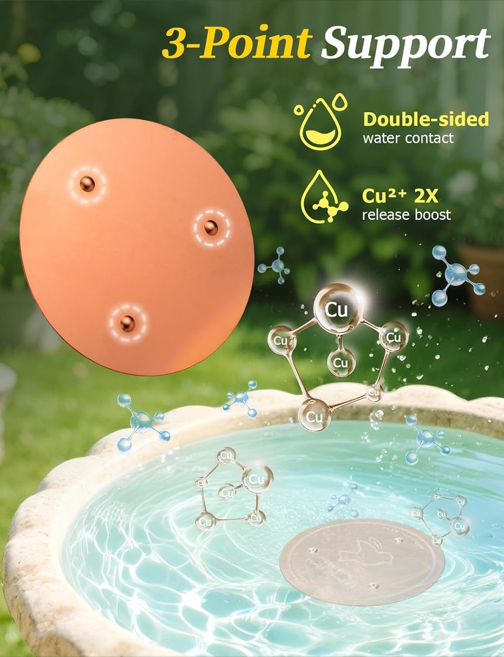 Mellbree Bird Bath Copper Disk - 99.99% Pure Copper Cleaning Disk for All-Season Use | Universal Fit