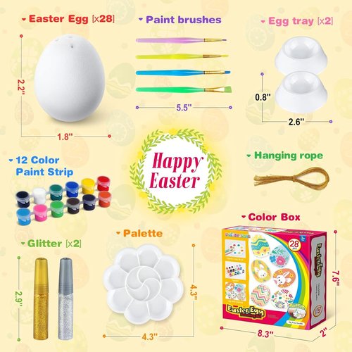 Flocking Eggs Painting Kit by Easter | 28 Paintable White Eggs with Doodle Kit for DIY Decor