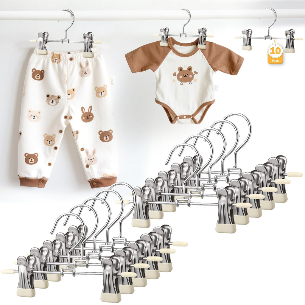 Mity rain 10-Pack Baby Hangers - 360° Rotatable Silicone Clip Kid Hanger, Space-Saving Toddler Hangers,Premium Stainless Steel, Ideal for Newborn & Children Wardrobe Organization.