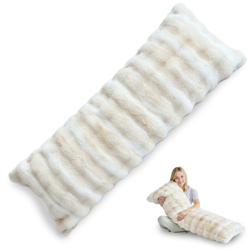 OMEO Winter Fluffy Full Body Pillow – Memory Foam Pregnancy Pillow, Nursing Pillow for Side Sleepers, Weighted Body Pillow for Adults, Beige Camel