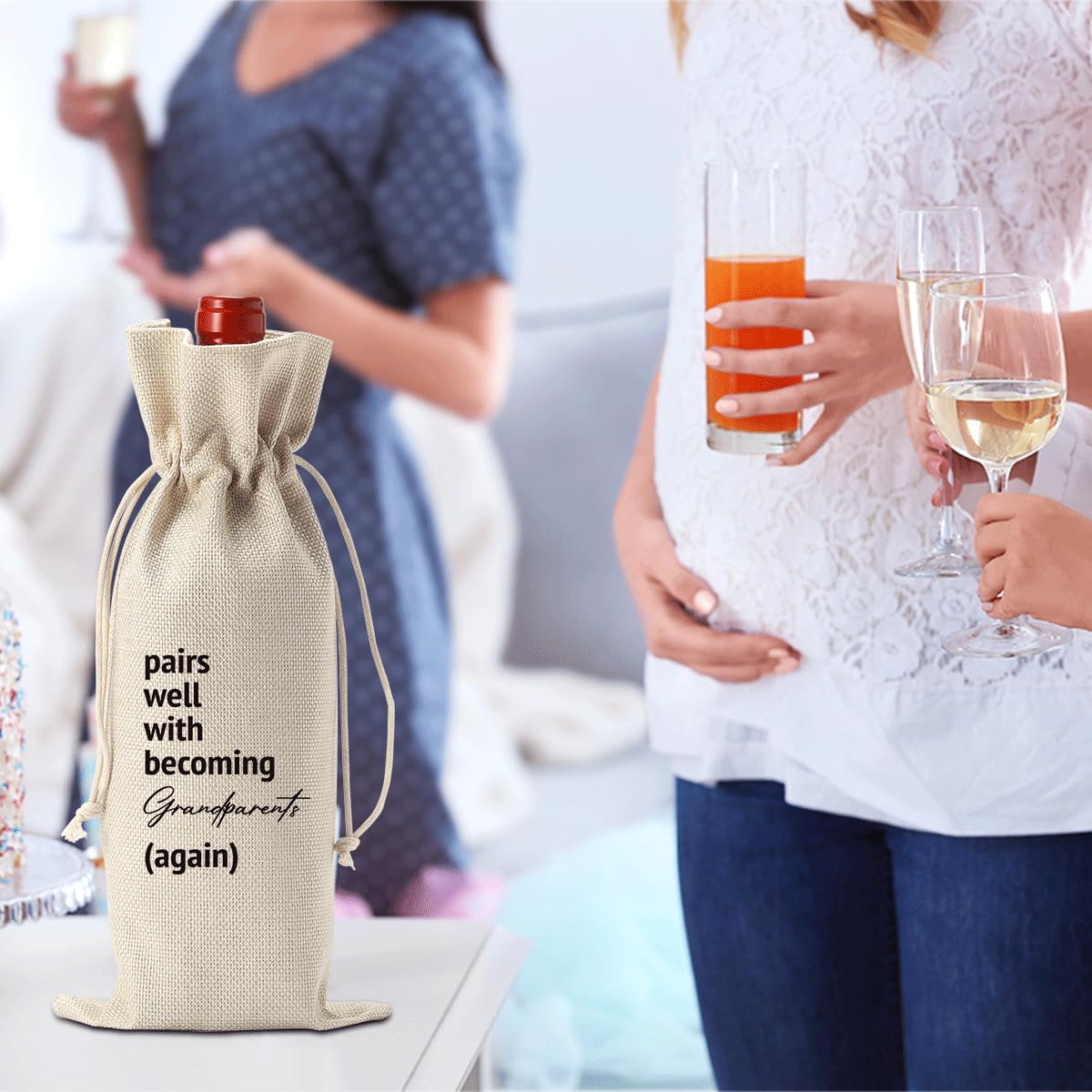 XCVXZCSDAF Pairs Well With Becoming Grandparents Again Pregnancy Announcement Wine Bag Baby Announcement Gifts for Grandparents Grandma Grandpa