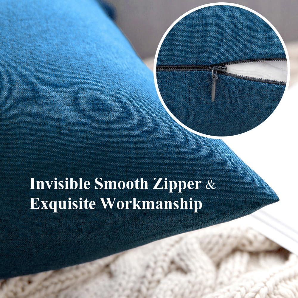 MIULEE Decorative Outdoor Throw Pillow Covers - Waterproof Faux Linen Cushion Cases | 20x12 Inch Blue (Pack of 2)