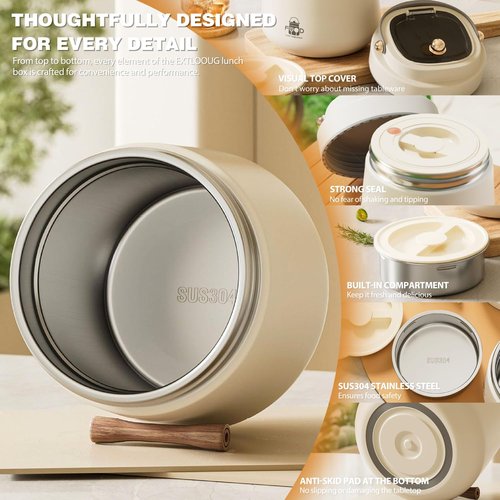 Thermo for Hot Food Adults 40OZ Soup Thermo Lunch Containers Wide Mouth Vacuum Insulated Food Jar Stainless Steel Leakproof Lunch Box with Spoon and Fork, Keeps Food Warm, Ideal Gift for Men and Women