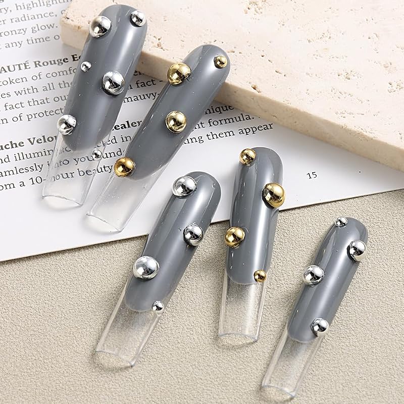 FSpronail Gold & Silver Flat-Back Nail Beads Kit with Tweezers