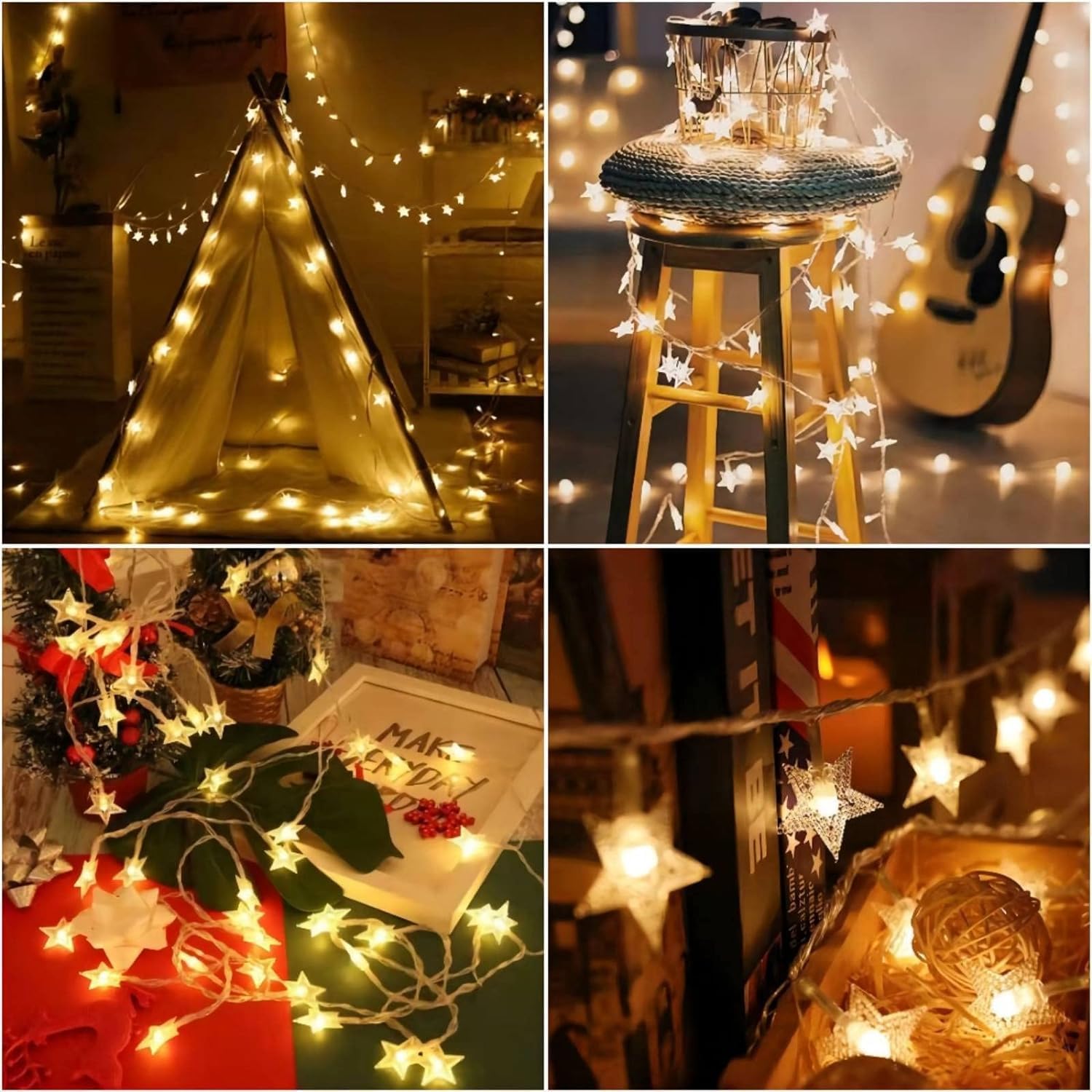 Star String Lights - 20 FT Battery Operated 40 LED Warm White Twinkle Lights | 8 Modes Timer for Indoor/Outdoor Decor