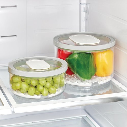 iDesign Small and Large Round Fridge Produce Bins with Removable Drainage Trays - Set of 2 - Gray