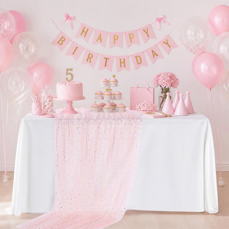 Pink Gold Gauze Table Runner 3pcs - Pink Gold Sparkling Cheesecloth Party Centerpieces (Variation: Pink Gold+29"x120" 3pcs)