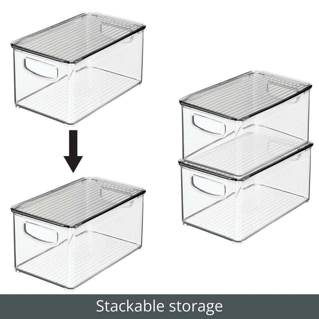 mDesign Deep Plastic Bathroom Storage Bin Box, Lid/Built-in Handles, Organization for Makeup, Hair Styling Tools, Toiletry Accessories in Cabinet, Shelves, Ligne Collection, 2 Pack, Clear/Smoke Gray