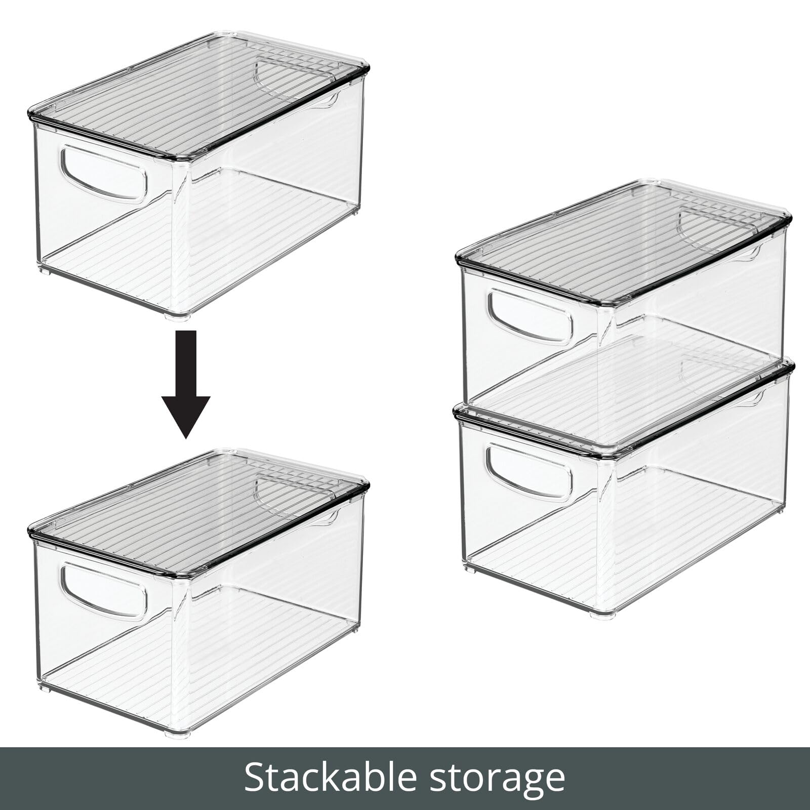 mDesign Deep Plastic Bathroom Storage Bin Box, Lid/Built-in Handles, Organization for Makeup, Hair Styling Tools, Toiletry Accessories in Cabinet, Shelves, Ligne Collection, 2 Pack, Clear/Smoke Gray