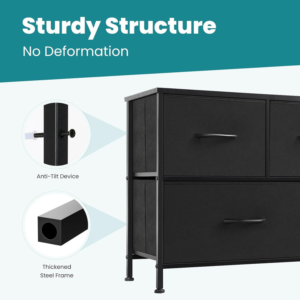 OLIXIS 5-Drawer Dresser - Sturdy Fabric Storage Tower with Wooden Top & Easy Pull Bins for Bedroom | Living Room