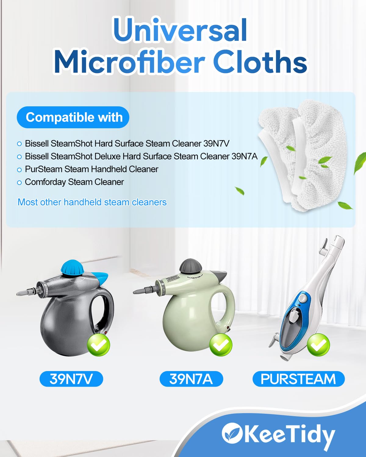 KeeTidy 15 Pack Handheld Steam Cleaner Pads Steamer Attachments Steam Mop Accessories Cloth Compatible with Bissell Steam Shot Universal Reusable Washable Steam Pad Clothes Fit for Wagner Spraytech